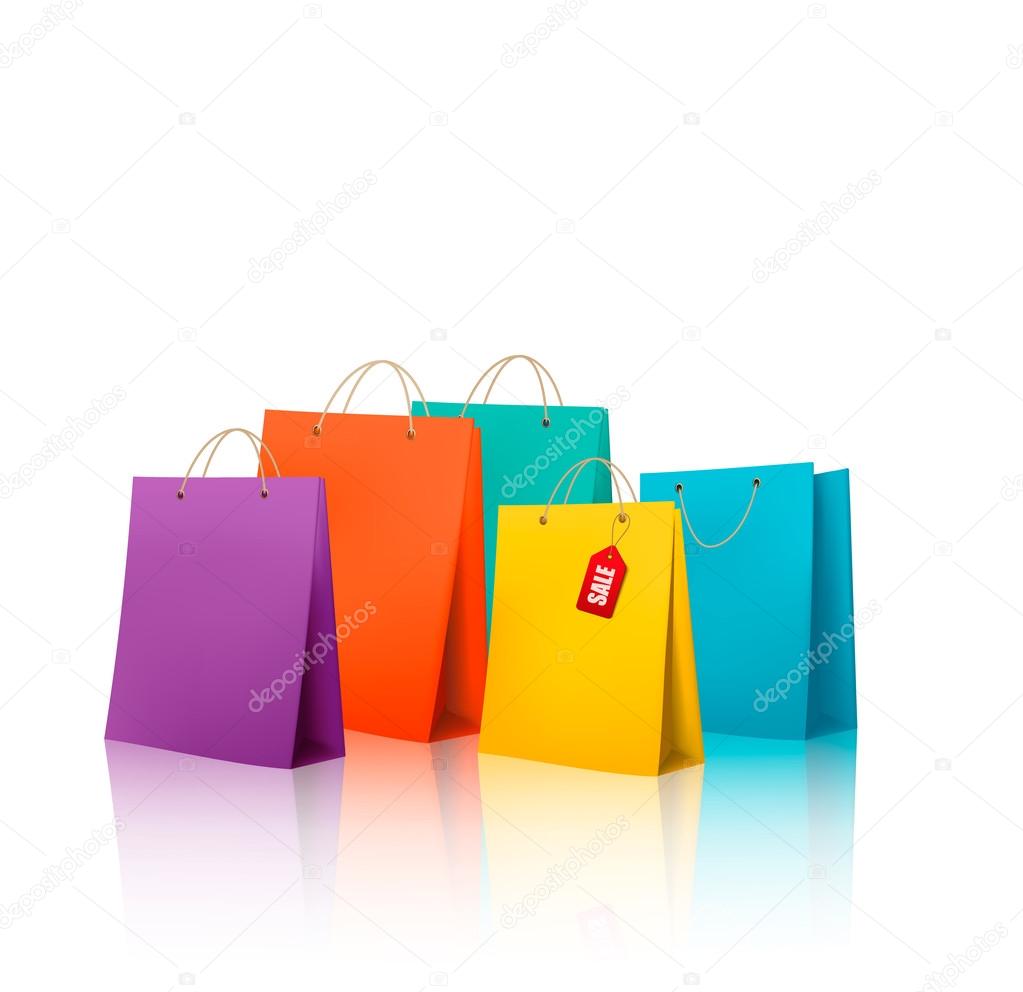 Background with colorful shopping bags. Discount concept. Vector