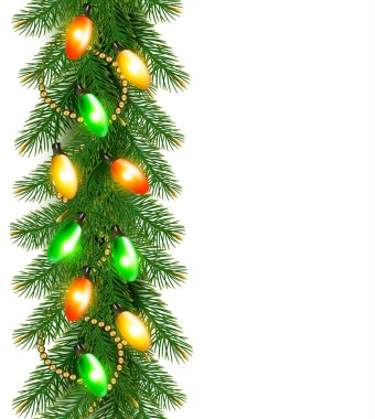 Christmas background with colorful garland and fir branches Vect clipart