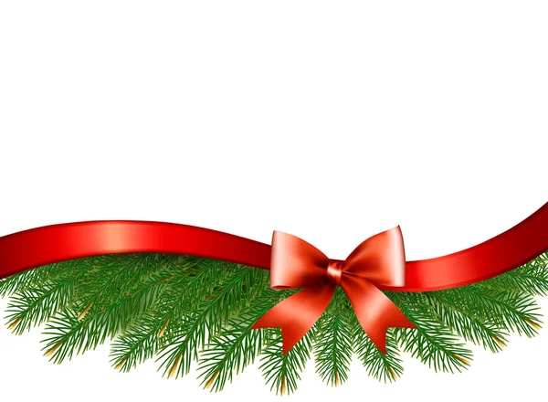 Sfondo con rami di albero di Natale e un nastro rosso. Vettore — Vettoriale Stock