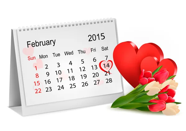 Calendario de San Valentín. 14 de febrero del día de San Valentín . — Vector de stock