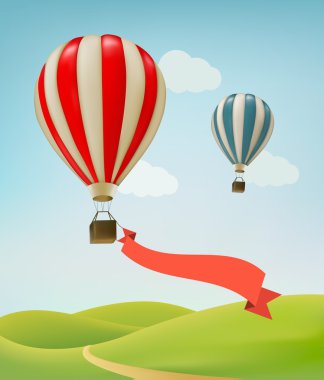 Sıcak hava balonları gökyüzünde. Vektör.