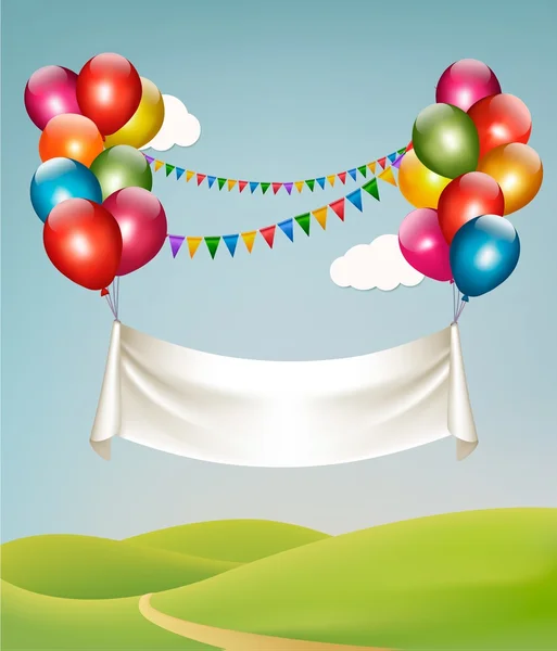 Happy birthday banner with balloons. Vector. — Stock Vector