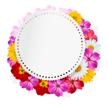 Pembe çiçek ve hediye kartı ile tatil arka plan. Vektör