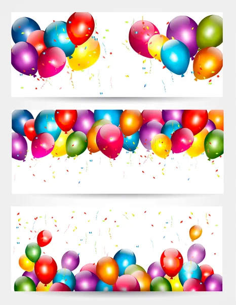 Three holiday birthday banners with balloons. Vector. — Stock Vector