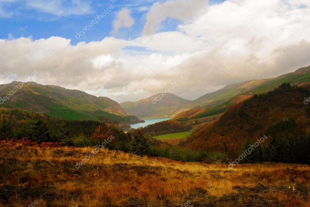 View of the picturesque hillside above Loch Lubnaig in the Tross