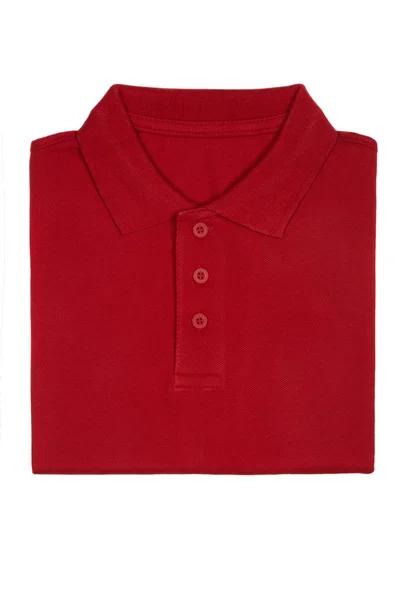 깔끔하게 접힌된 빨간 폴로 셔츠 흰색 배경에 고립 — 스톡 사진
