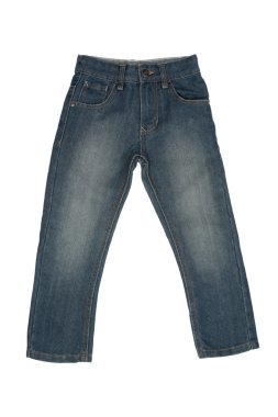 Beyaz arka plan üzerinde izole kot pantolon çocuk mavi taş yıkanmış