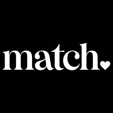 Uygulama Tasarım ve Markalaştırma Projeleri için Match.com Kelimesi Beyaz Logo Minimum Vektör Simgesi