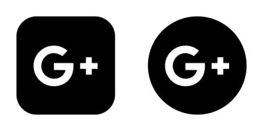 UI UX Projeleri için Google Plus Square ve Circle Black Logo İkili Biçim Vektör Simgesi