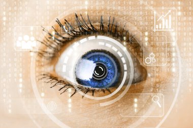 Siber teknoloji göz paneli ile gelecekteki kadın