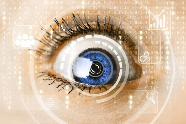 Siber teknoloji göz paneli ile gelecekteki kadın