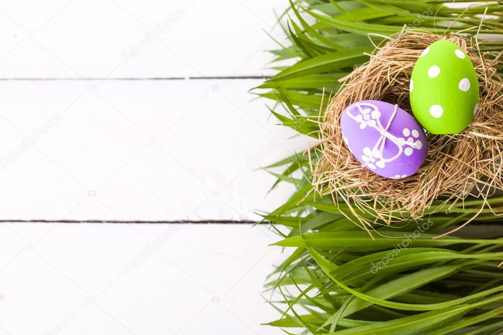 Colorful easter eggs with white points