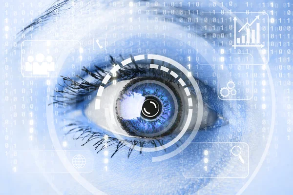 Cyber-Frau mit Matrix-Augen-Konzept — Stockfoto