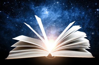 Açık kitap galaxy ile. Nasa tarafından döşenmiş bu görüntü unsurları.