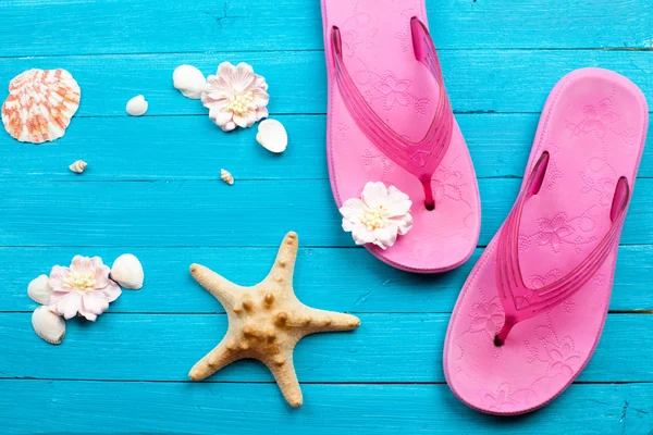 Accesorios y conchas de verano — Foto de Stock