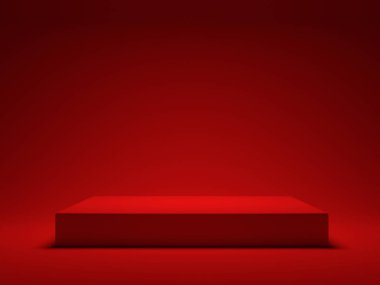 Ürün göstermek için kırmızı platform. 3d oluşturma