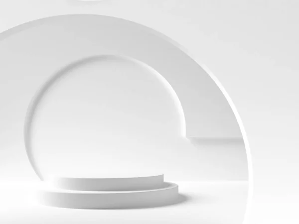 White disc podium scene, winner pedestal. White cylinder template for showroom podium scene. 3d rendering — Stock Photo, Image