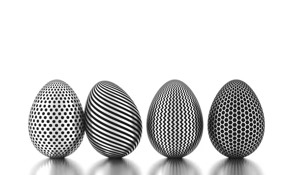 Row of silver eggs on white. Business and easter concept. 3d rendering — Stock Photo, Image
