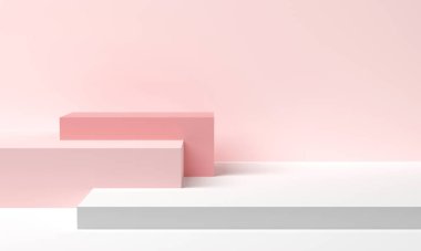 Pastel pembe ve beyaz soyut geometrik şekiller. Asgari düzeyde. 3d oluşturma