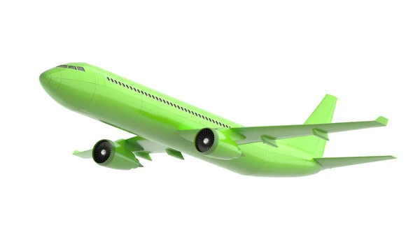 흰 바탕에 녹색 3d 비행기. 3d 렌더링. — 스톡 사진