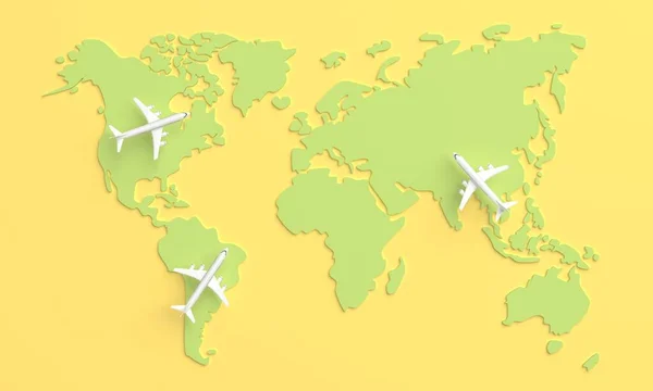 Путешествует по миру на самолете. 3d-рендеринг — стоковое фото