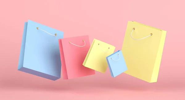 Collezione di borse colorate su sfondo rosa. rendering 3d — Foto Stock