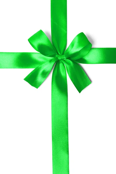 Shiny green satin ribbon on white background — Stock Photo, Image