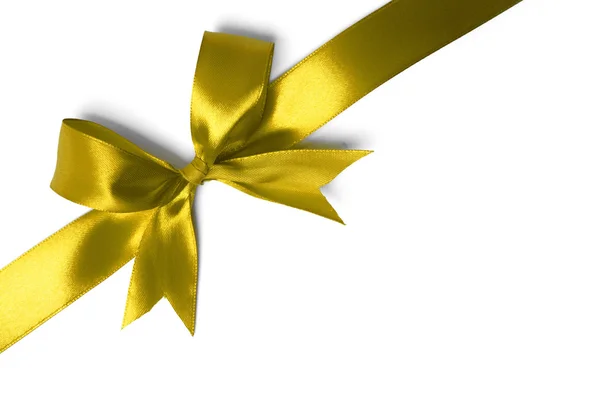 Shiny yellow satin ribbon on white background — Stock Photo, Image