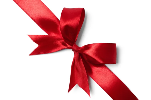 Shiny red satin ribbon on white background — Stock Photo, Image