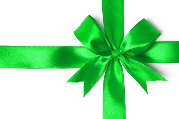 Shiny green satin ribbon on white background — Stock Photo, Image