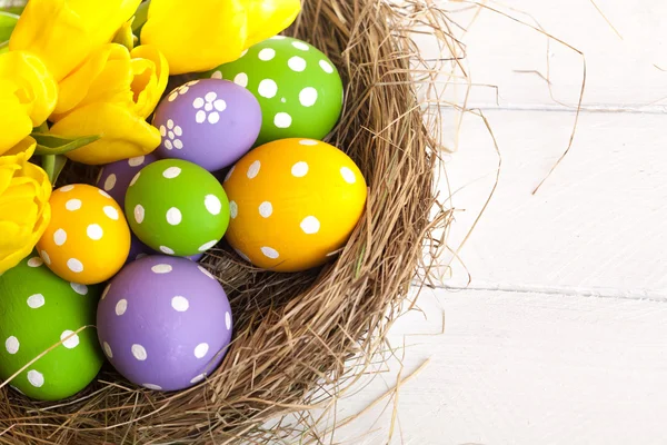 Nido de Pascua de primavera con huevos — Foto de Stock