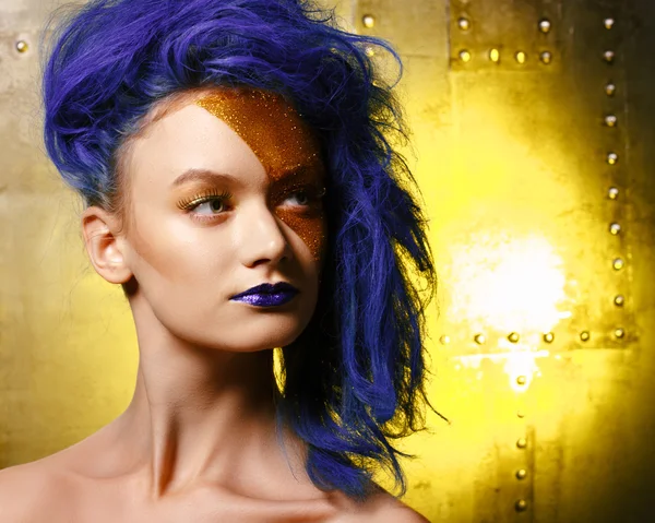 Portrait of young woman in superhero cosmetics — Stock Photo, Image