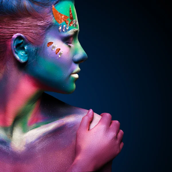 Portrait of beautiful woman with body art — Stock Photo, Image