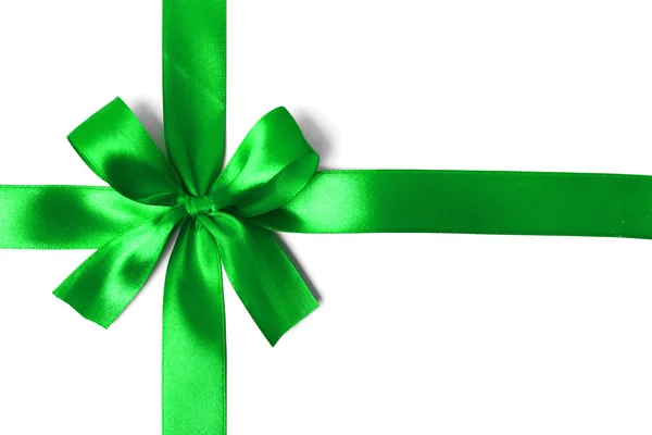 Shiny green ribbon on white background — Stock Photo, Image