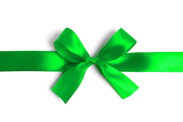 Shiny green satin ribbon on white background — Stock Photo, Image