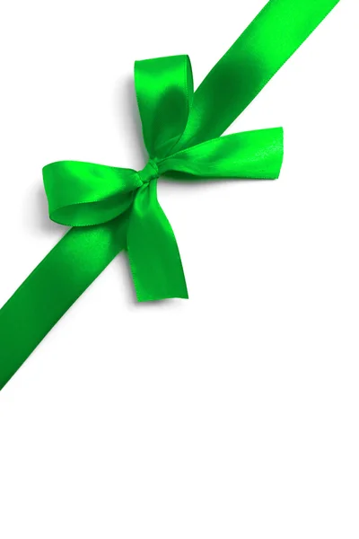 Shiny green satin ribbon on white background — Stock Photo, Image