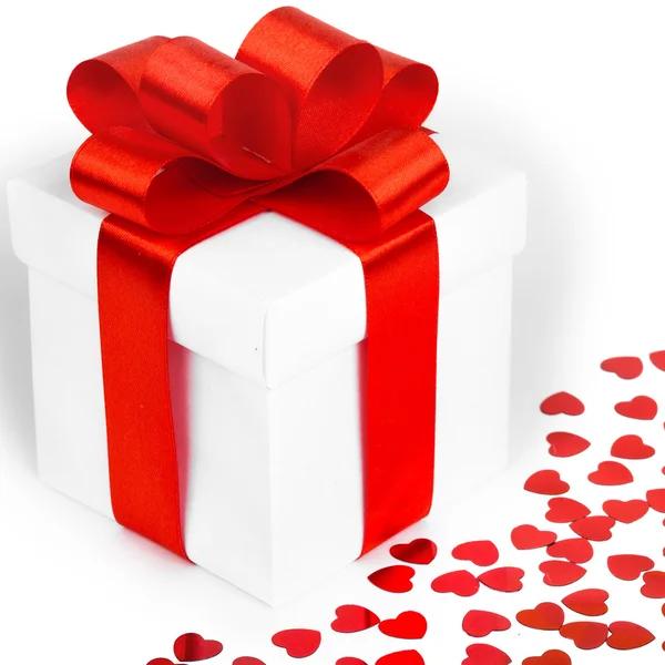 Gifts boxes with textile hearts — Stock Photo, Image