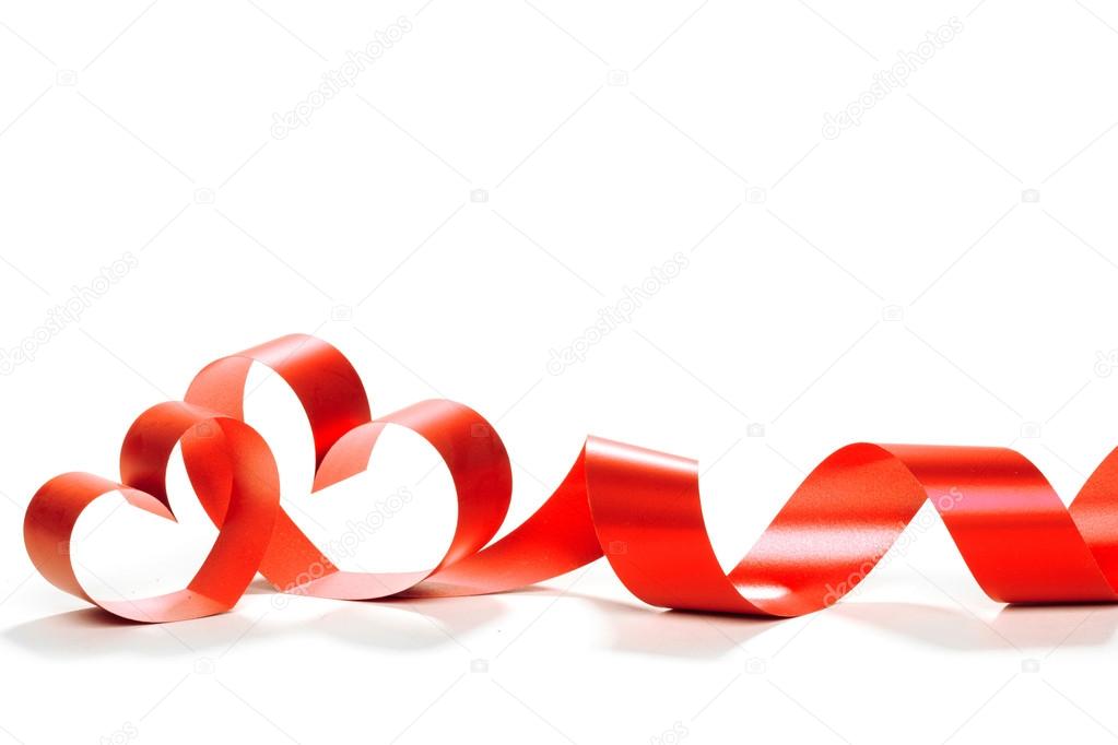 Valentine Heart. Elegant Red satin gift Ribbon. Stock Photo by
