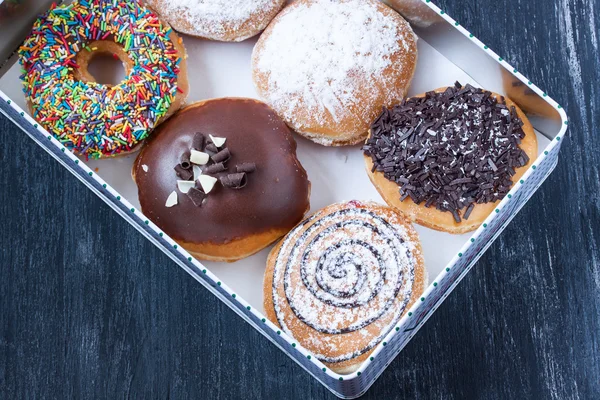 Assorted donuts in a box — Stock Photo, Image
