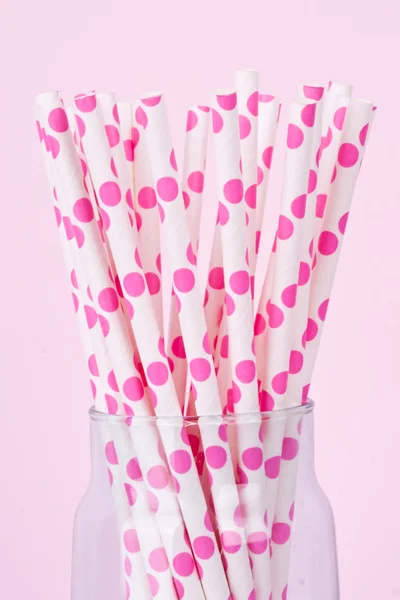 Roze polka dot rietjes — Stockfoto