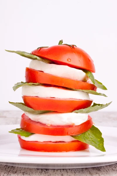 Capresesallad med mozzarella, tomat och basilika — Stockfoto