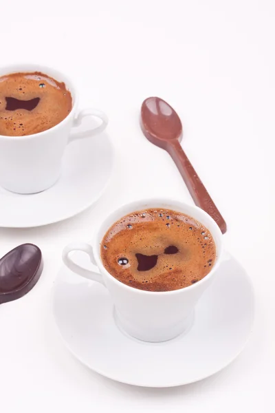 Two cups of Turkish coffee and spoon — Stock Photo, Image