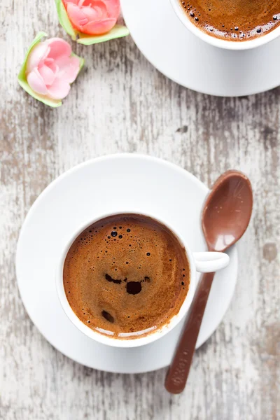 Two cups of Turkish coffee and spoon — Stock Photo, Image