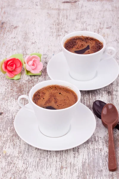 Two cups of Turkish coffee and spoon — Stock Photo, Image