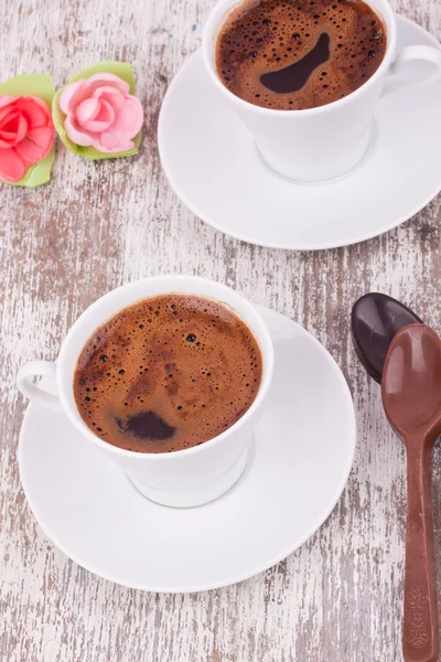 Two cups of Turkish coffee and spoon — Stock Photo, Image