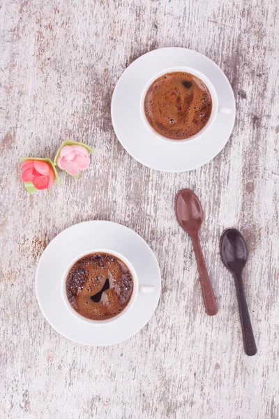 Two cups of Turkish coffee and spoon — Stock Photo, Image