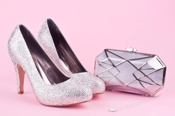 Shiny high heel shoes with with rhinestones — Stock Photo, Image