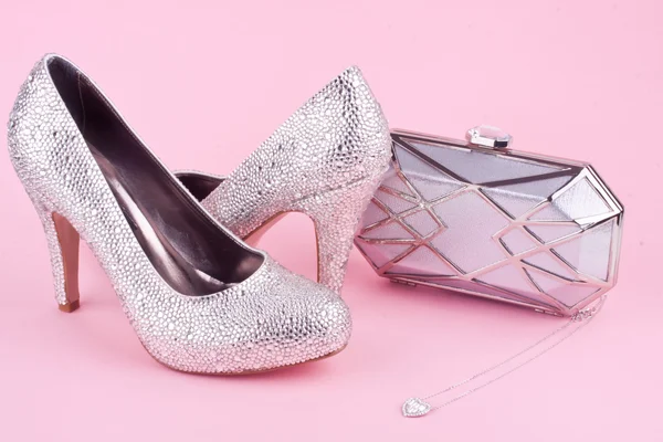 Shiny high heel shoes with with rhinestones — Stock Photo, Image