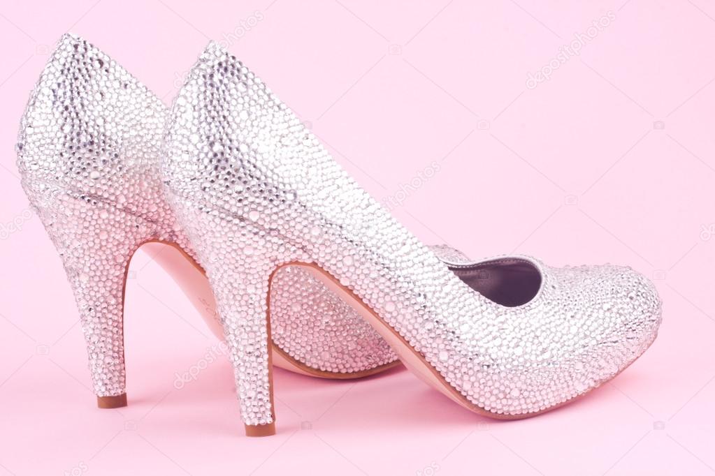 Shiny high heel shoes with with rhinestones