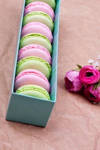 Macaroons coloridos e rosas — Fotografia de Stock